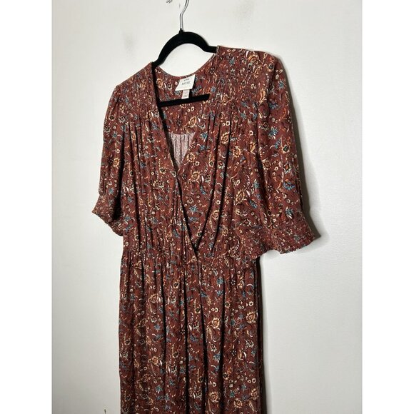 Knox Rose Women Dress Red Brown Floral A-Line Bohemian Ruffle Maxi Size Large - Picture 3 of 7